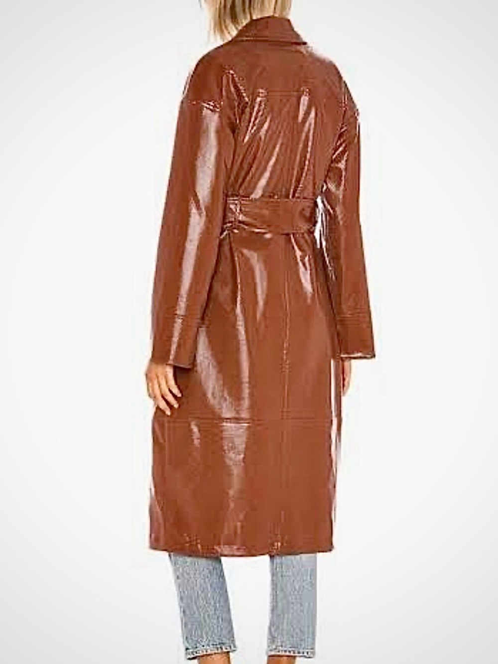 Revolve Camila Coelho Esma Trench Coat Cognac Vegan Leather Belted Revolve M - Picture 7 of 10